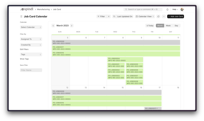 ERPNext manufacturing job card calendar